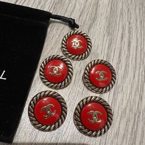 Chanel Red and Gold Button Set of 5